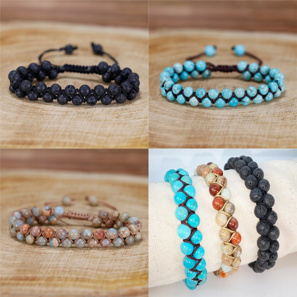 Handmade Healing Natural Stone Bracelets | Black Lava | Jasper | Turquoise